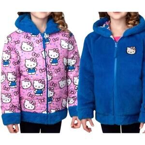 NWT Hello Kitty Reversible Coat All Over Print and Fleece Jacket Pink Blue 4T